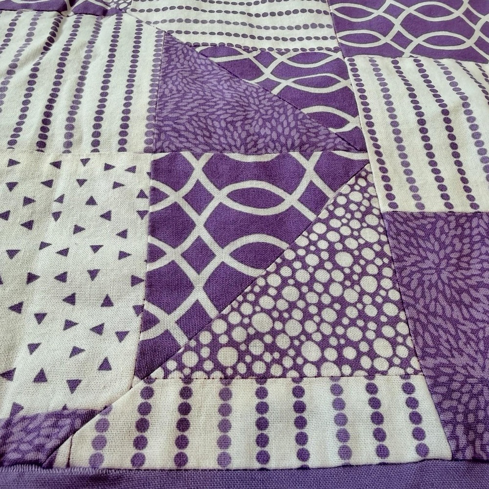 VTG Handmade Quilt Patch Cottage Quilt Lap Blanket Throw Kitsch Purple 41 x30"